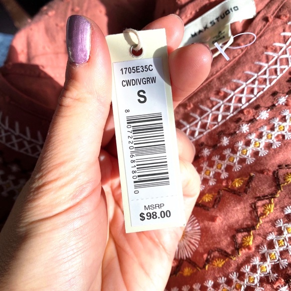 π MAX STUDIO BOHO TAUPE FLORAL EMBROIDERED LOOSE TOP! - Picture 10 of 13